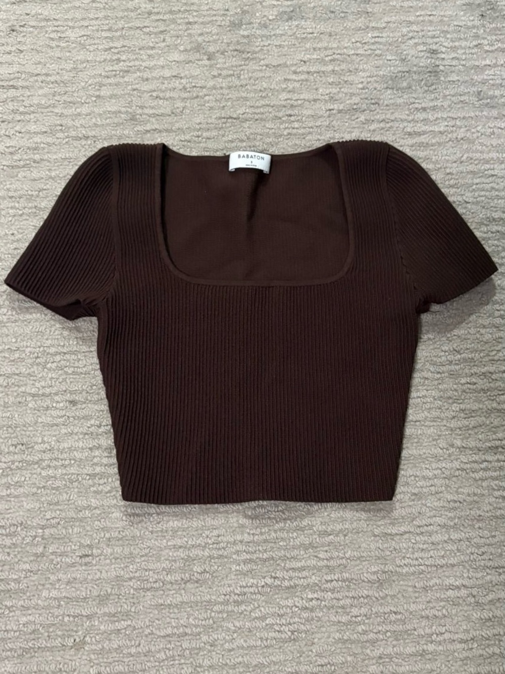 Aritzia Babaton Sculpt Knit Squareneck Top - Rich Mocha Brown (Size S)